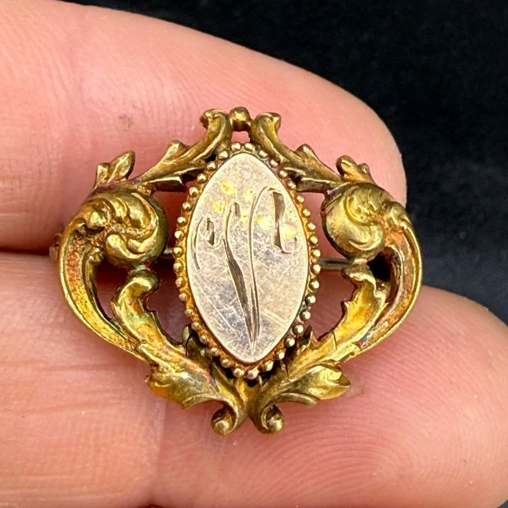 Vintage Gold Filled Watch Fob Brooch Engraved ‎ Monogram 